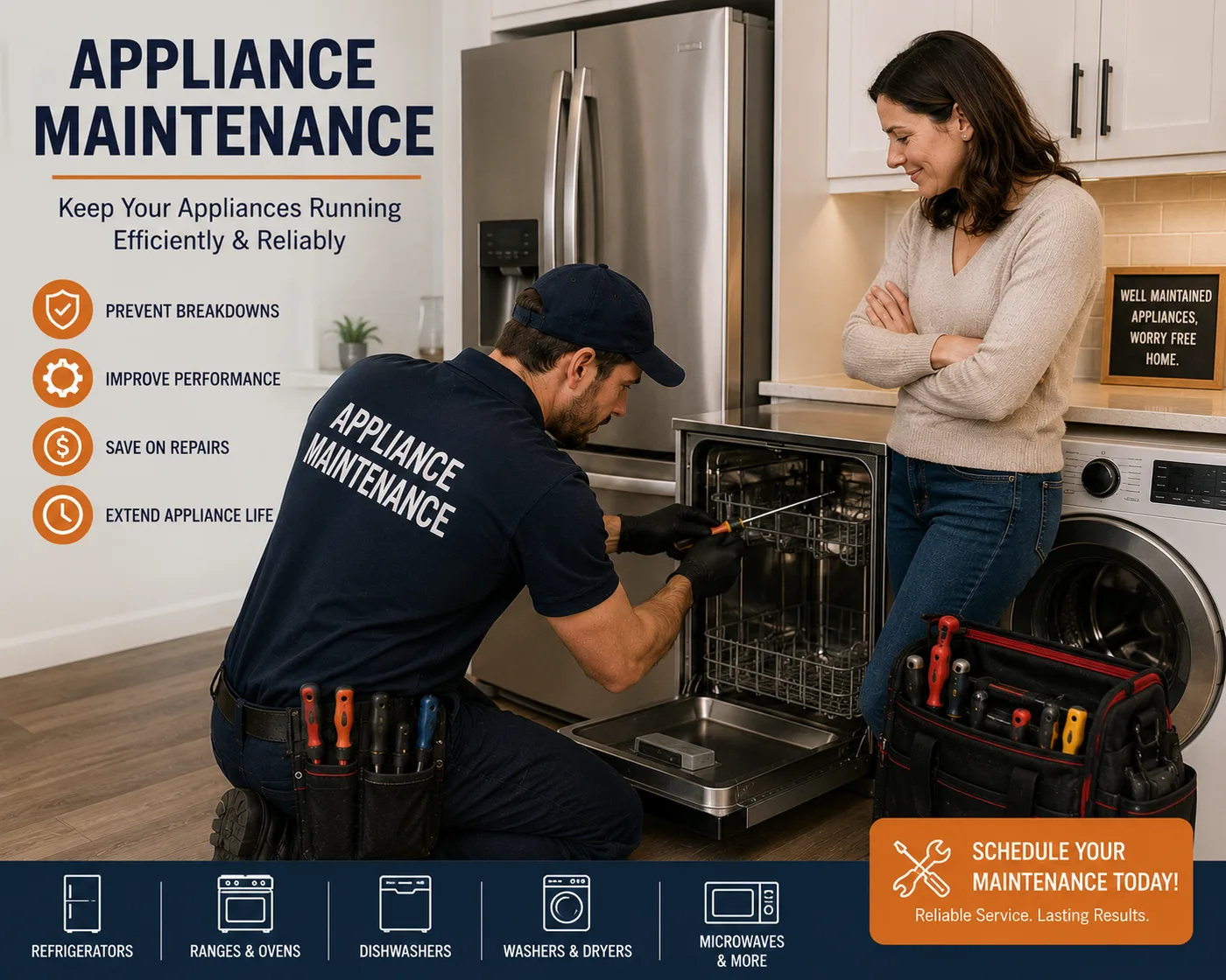 Technician performing routine appliance maintenance