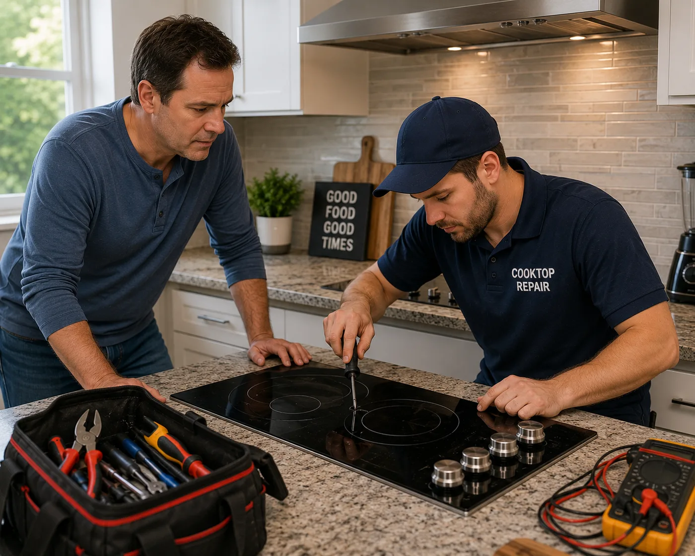 Technician checking a residential cooktop