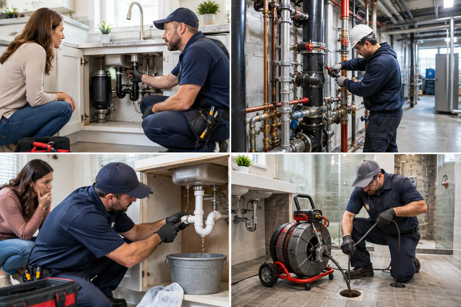Plumber using a drain-cleaning machine
