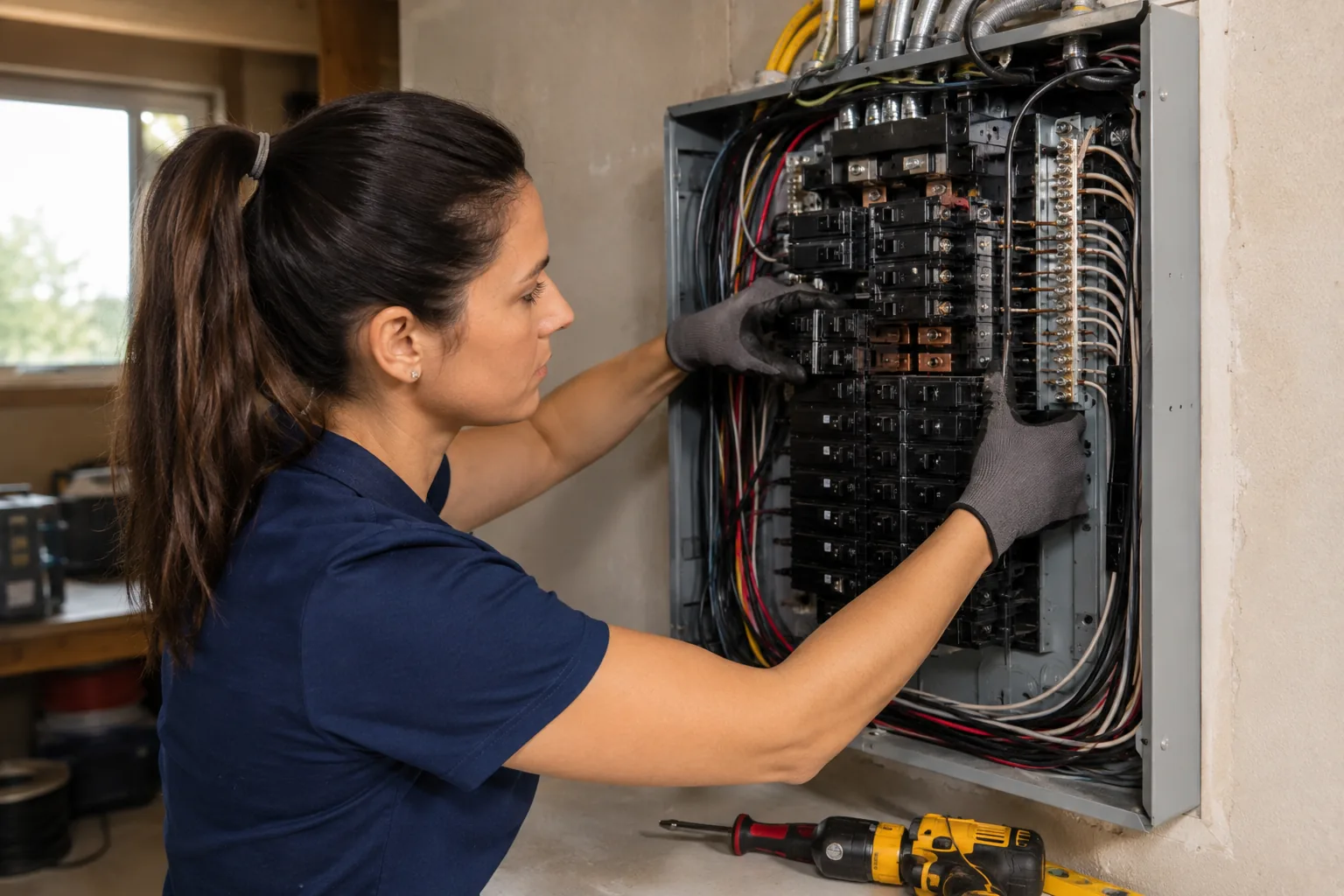 Electrician working on an electrical panel upgrade