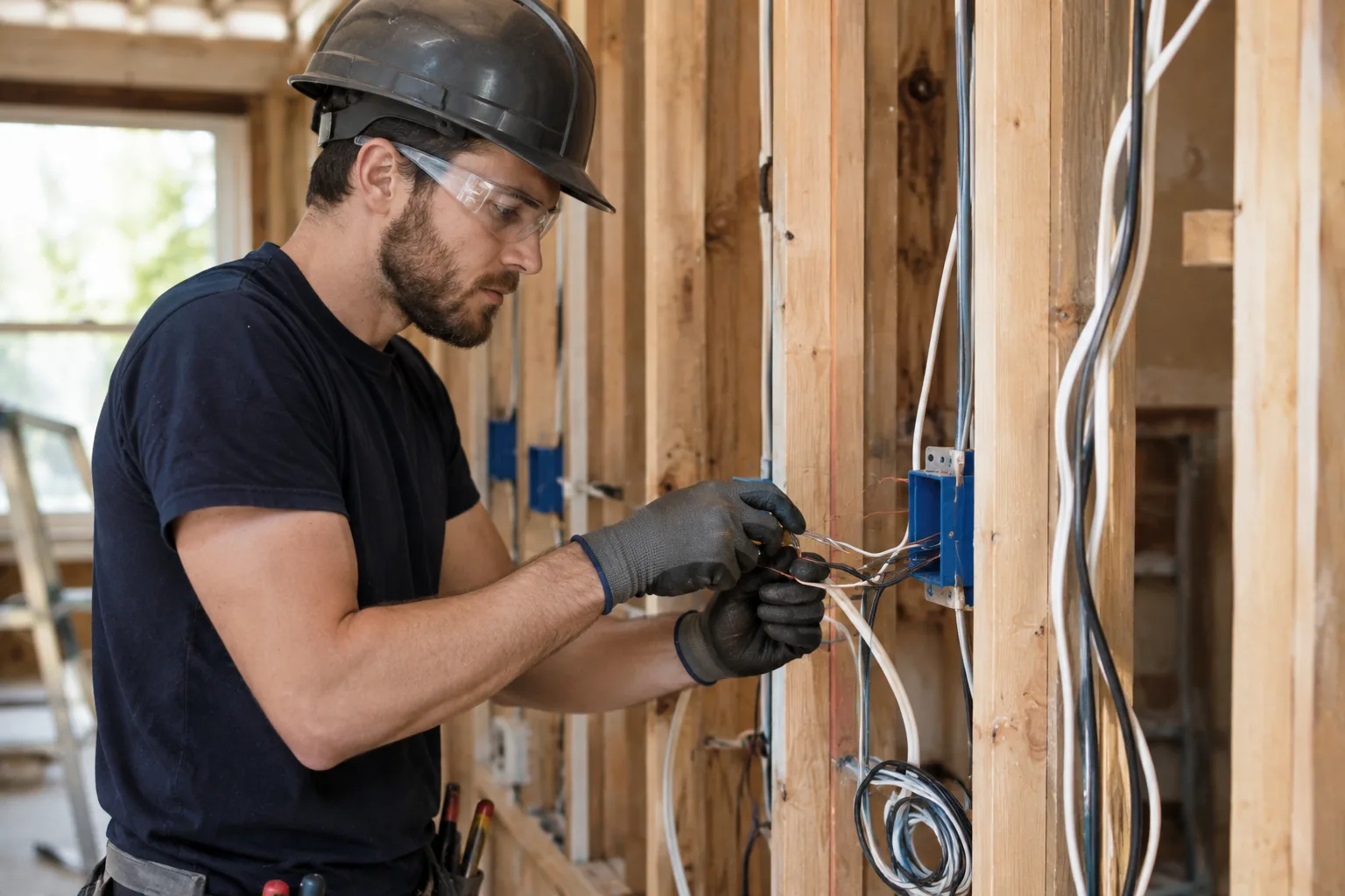 Electrician working with residential electrical wiring