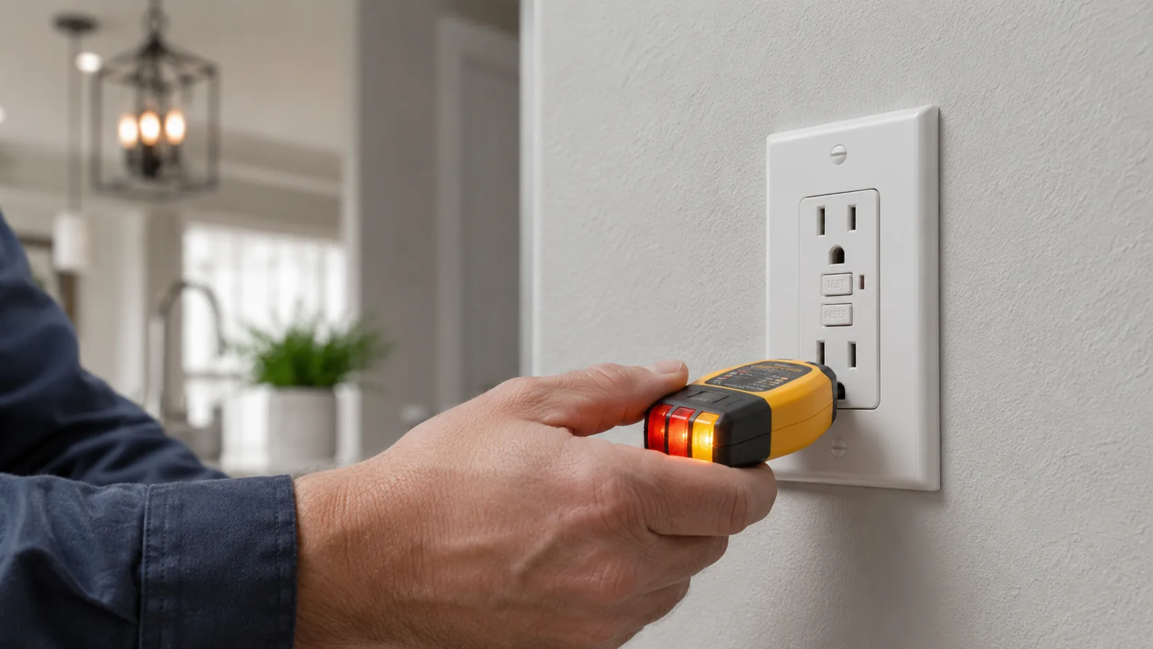 Electrician testing a protected electrical outlet