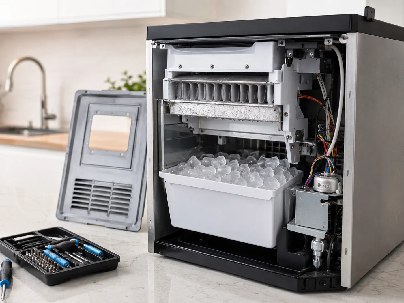 Technician repairing an ice maker connection