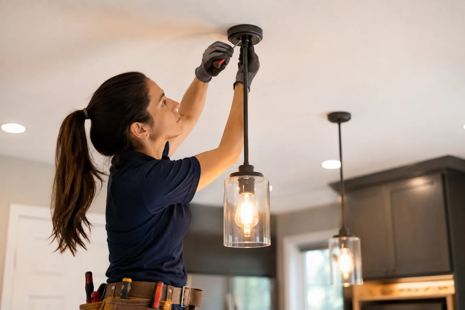 Electrician installing indoor lighting