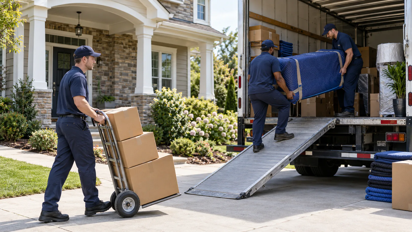 Movers loading furniture onto a moving truck