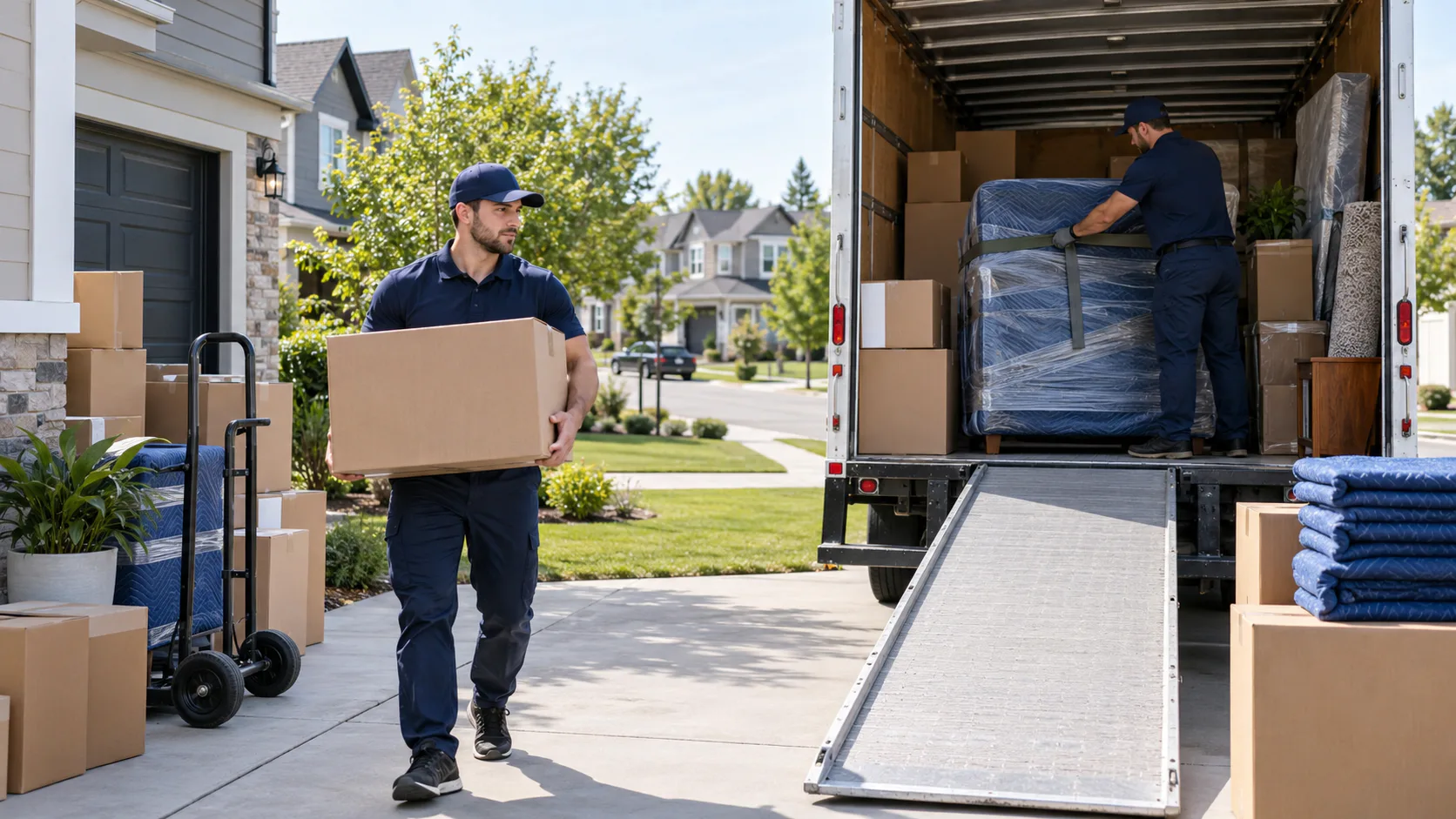 Moving truck loaded for a long-distance relocation