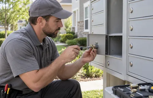 Locksmith replacing a mailbox lock