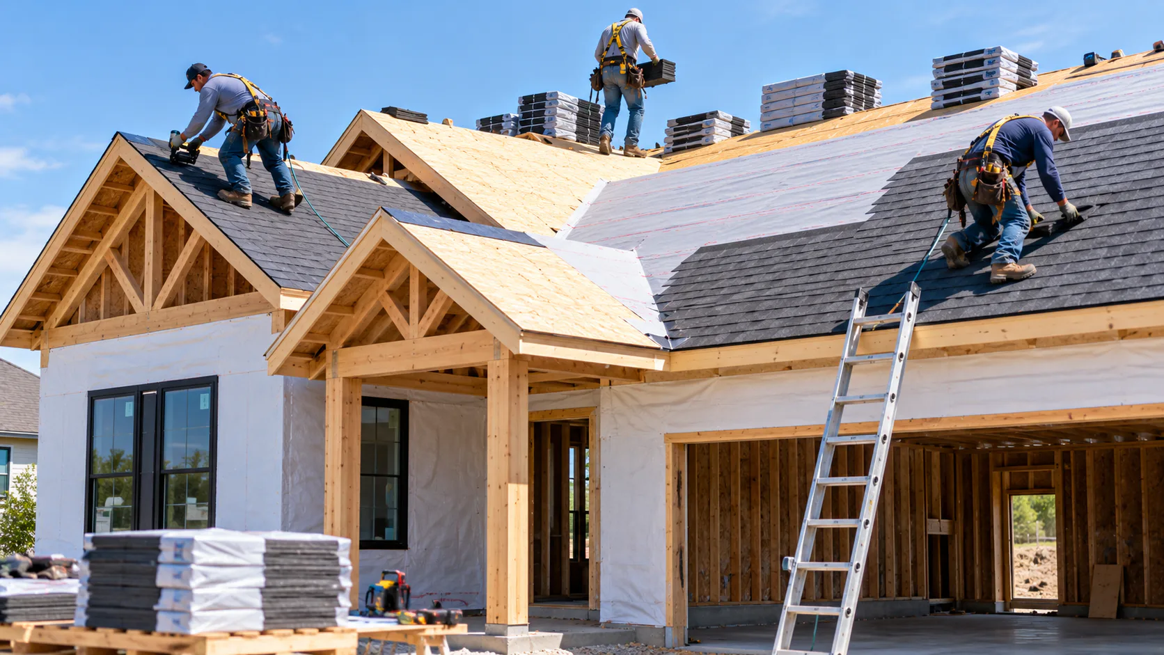 Roofers installing a new residential roof