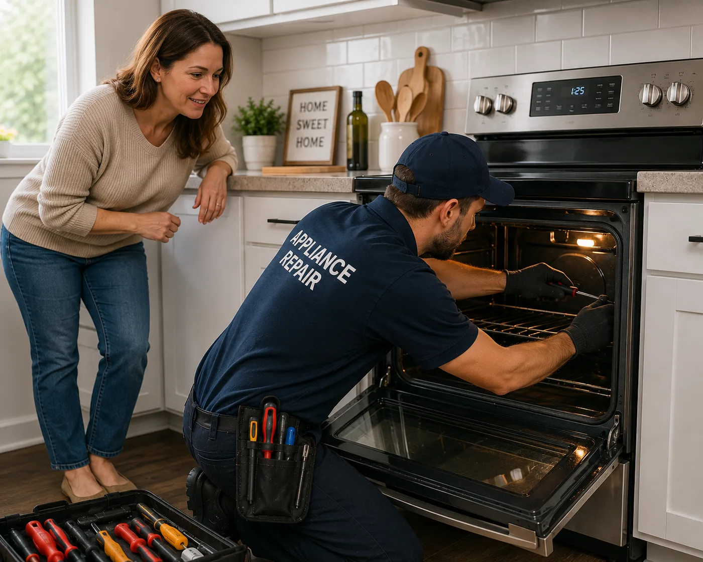 Technician working on a residential oven
