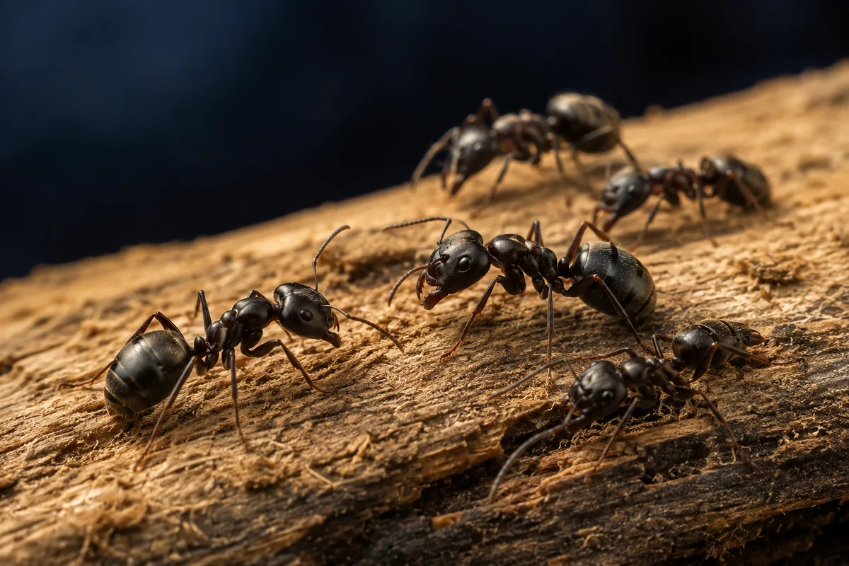 Close-up view of carpenter ants