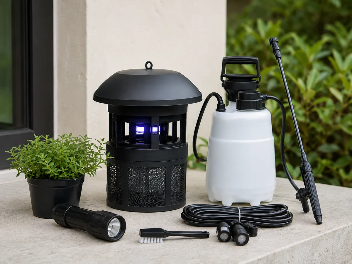 Outdoor mosquito control equipment near a home