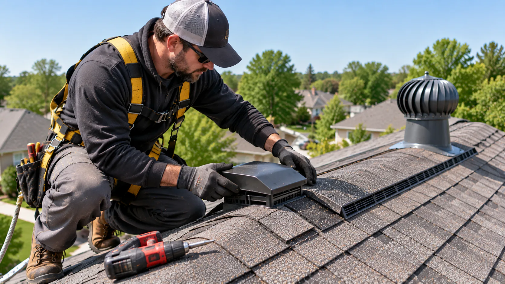 Roofing professional installing roof ventilation