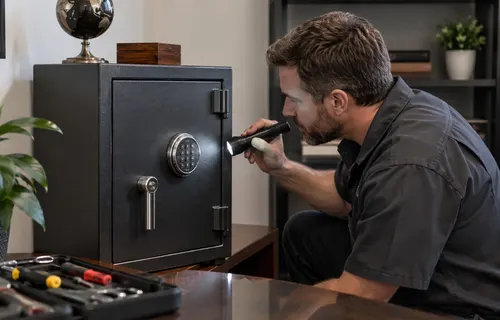 Locksmith servicing a safe lock