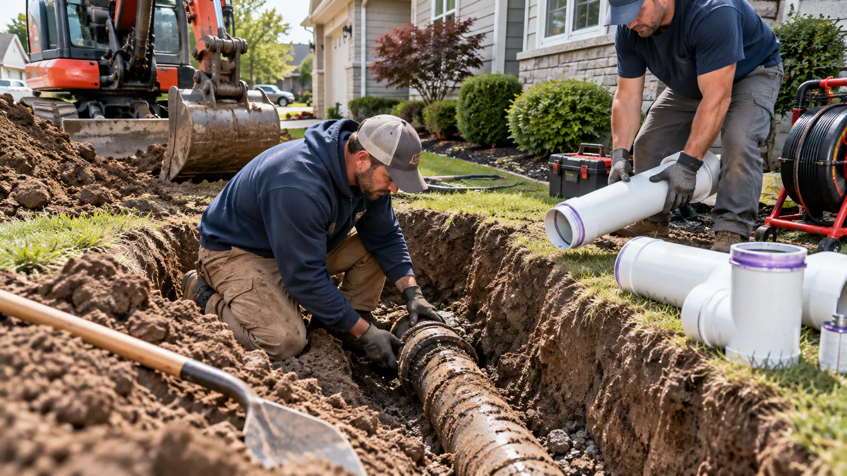 Technician inspecting an underground sewer line