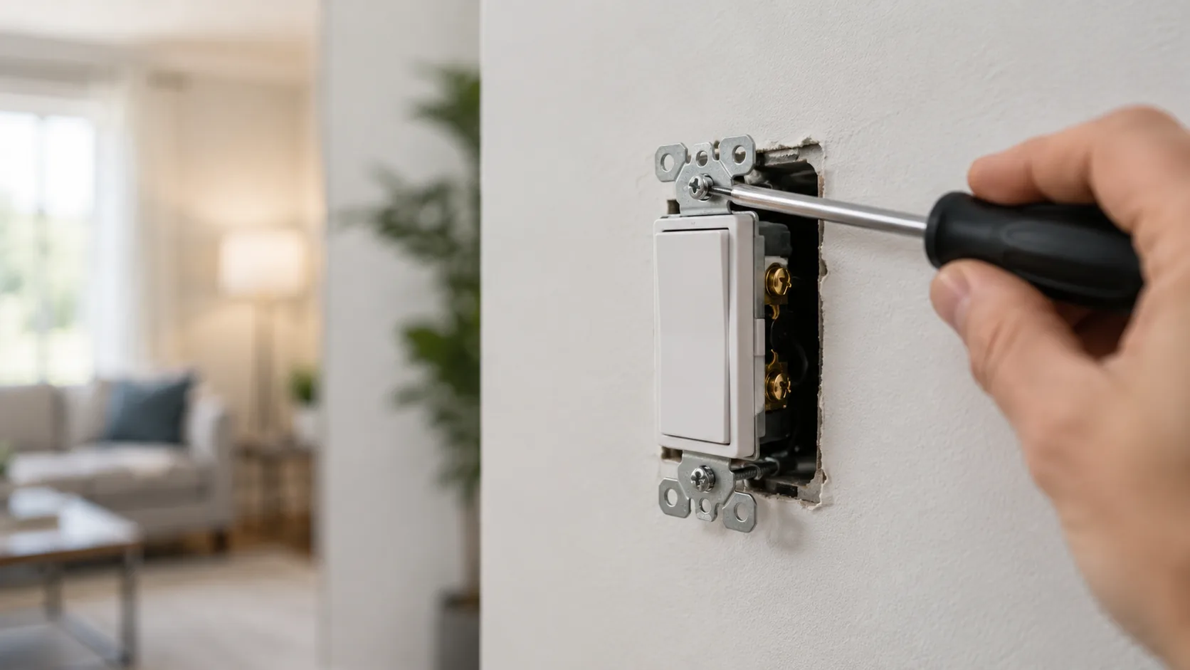 Electrician replacing a wall switch