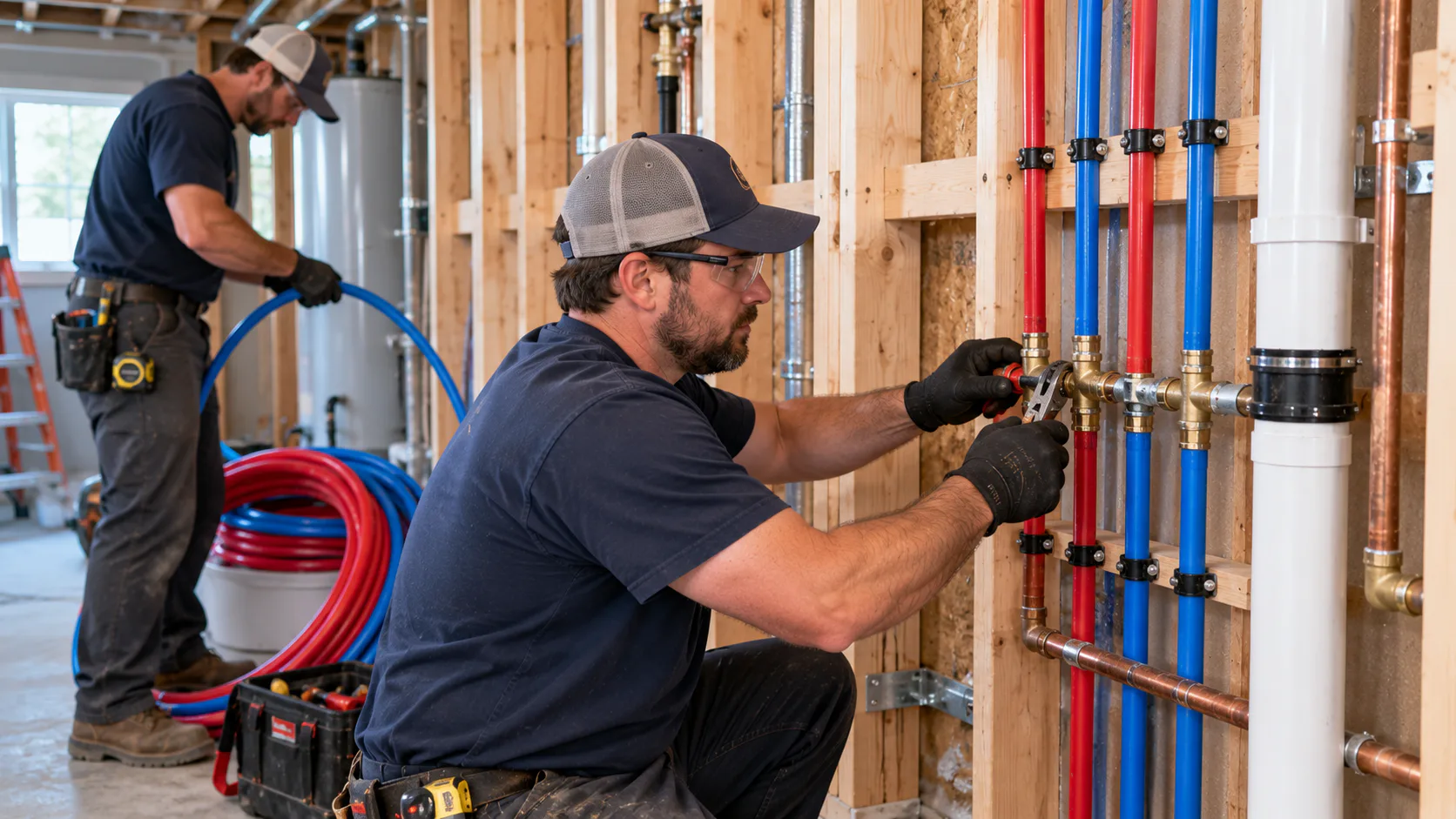 Plumber installing new piping for a whole-home repiping project